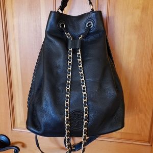 Tory Burch Black Leather Backpack Purse